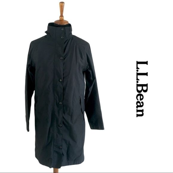 L.L. Bean Black Trench Coat - Picture 1 of 7